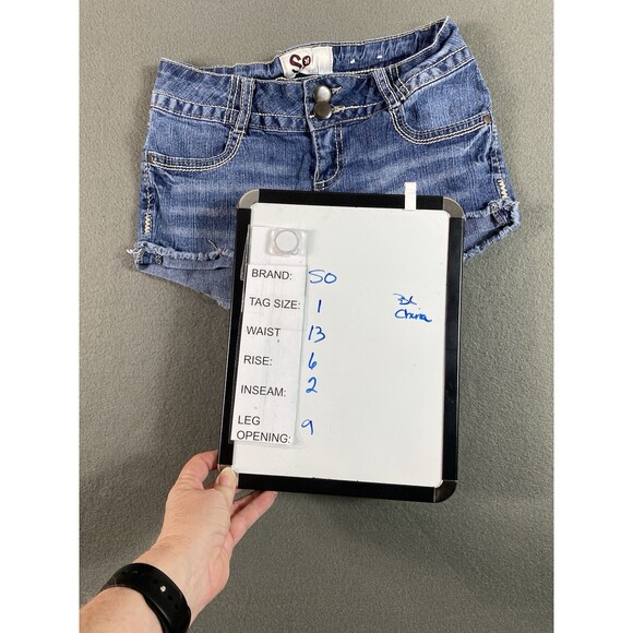 SO Shortie Cut Off Shorts 26x2 Blue Flap Pockets Embellished Booty Juniors Tag 1 - Picture 11 of 11